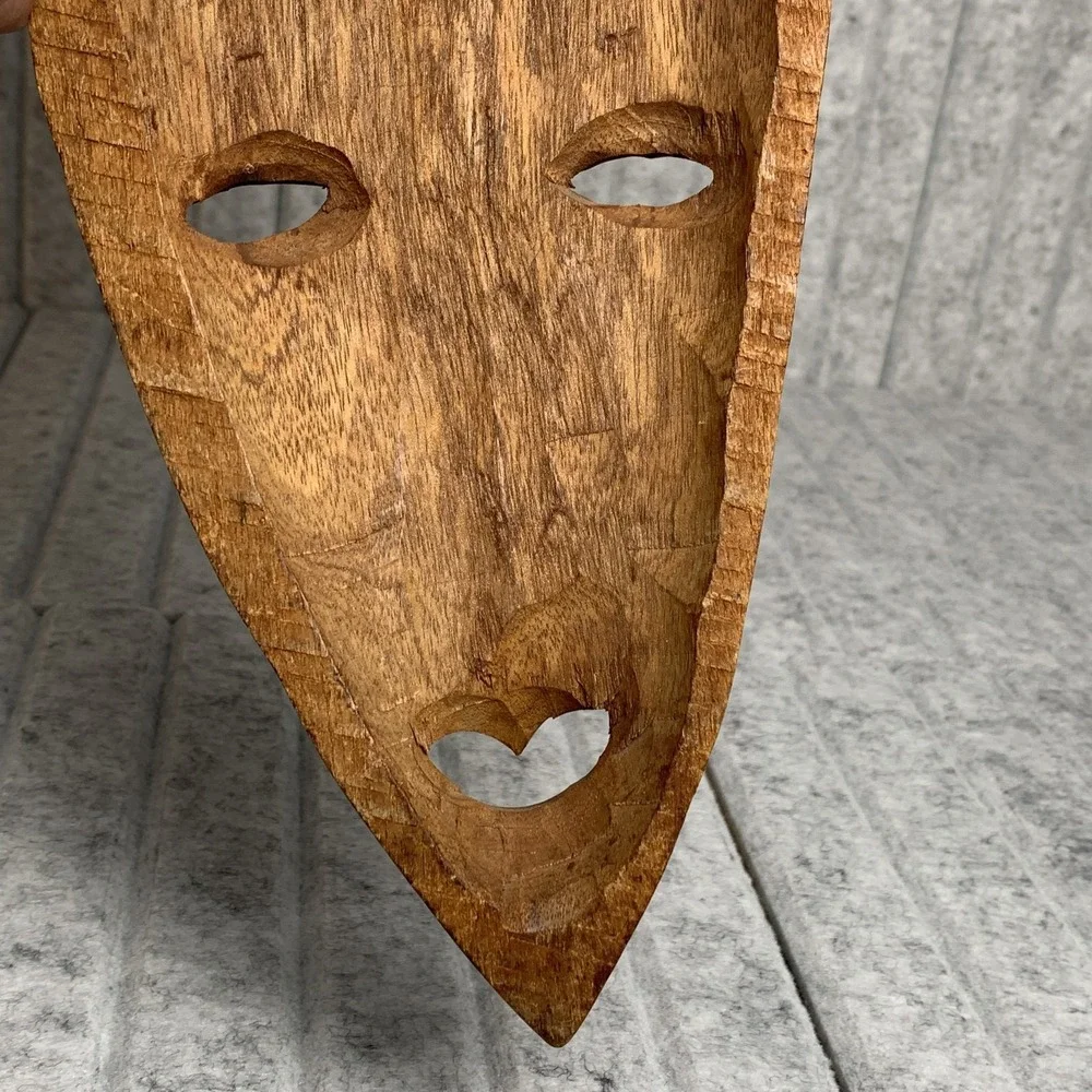 Vintage Martinique African Style Wood Carved Mask 1998 Wall Hanging Decor Art